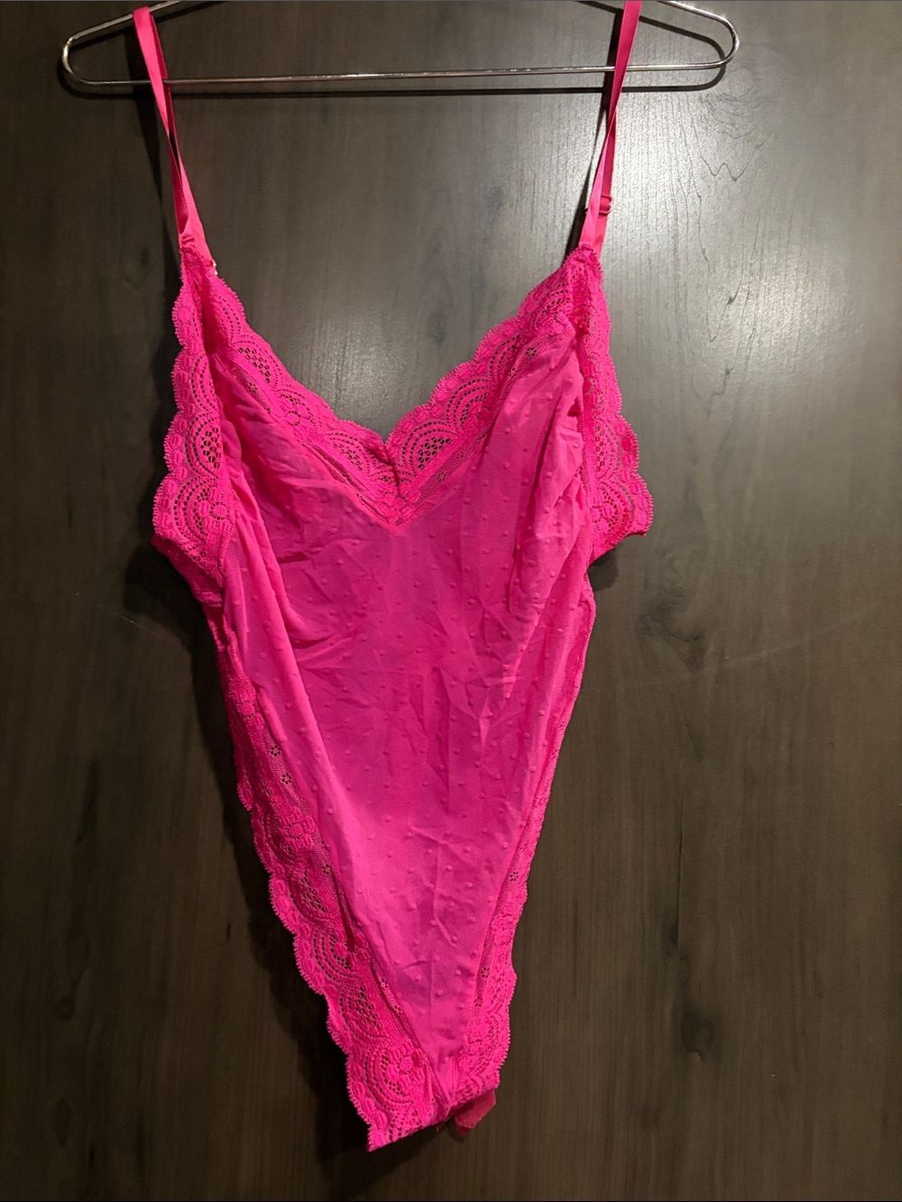 Victoria's Secret Bright Hot Pink Lace-Trim Cami Bodysuit